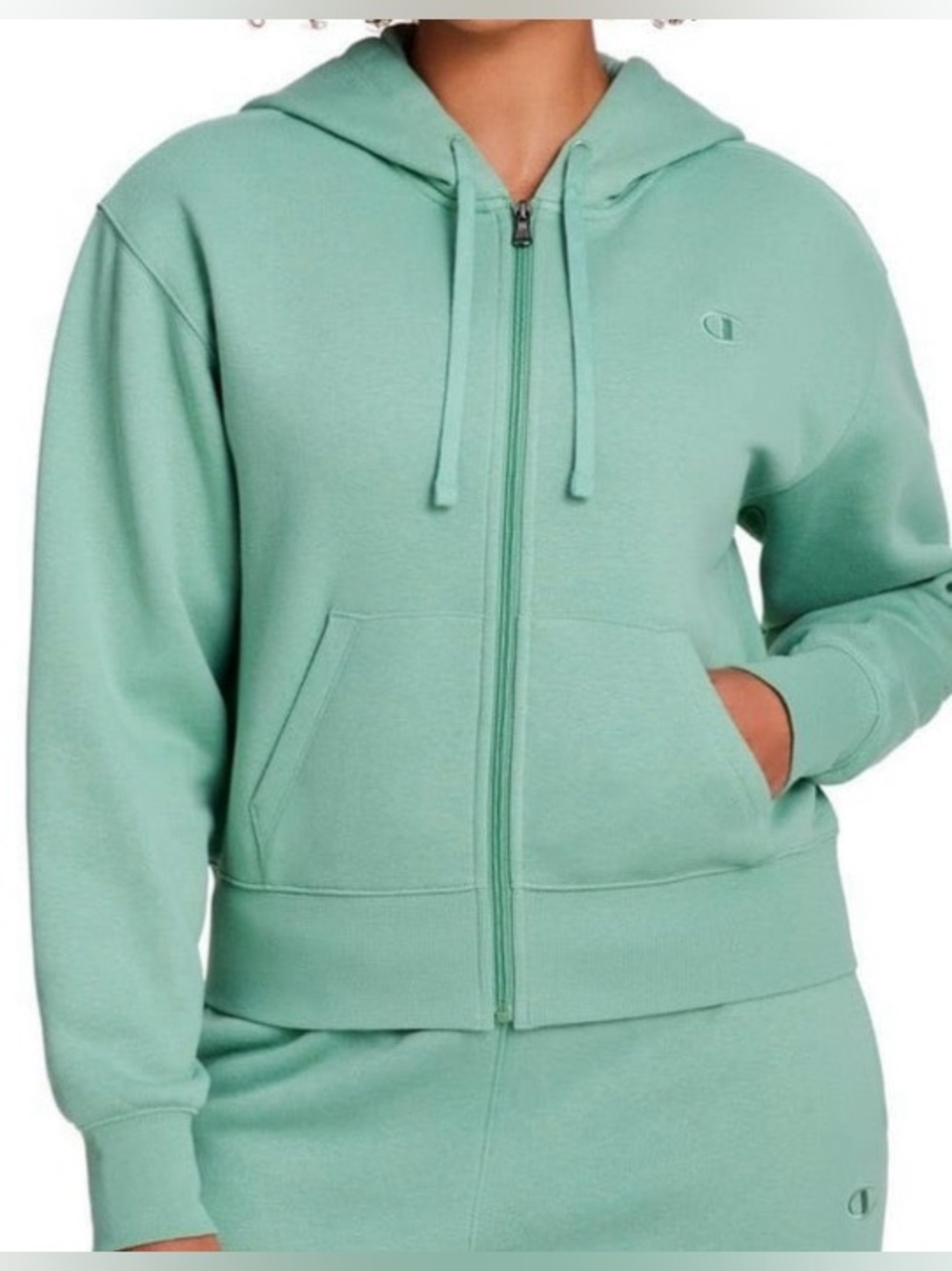 Champion Full Front Zipping Heavyweight Jacket With Hood Pastel Green Medium